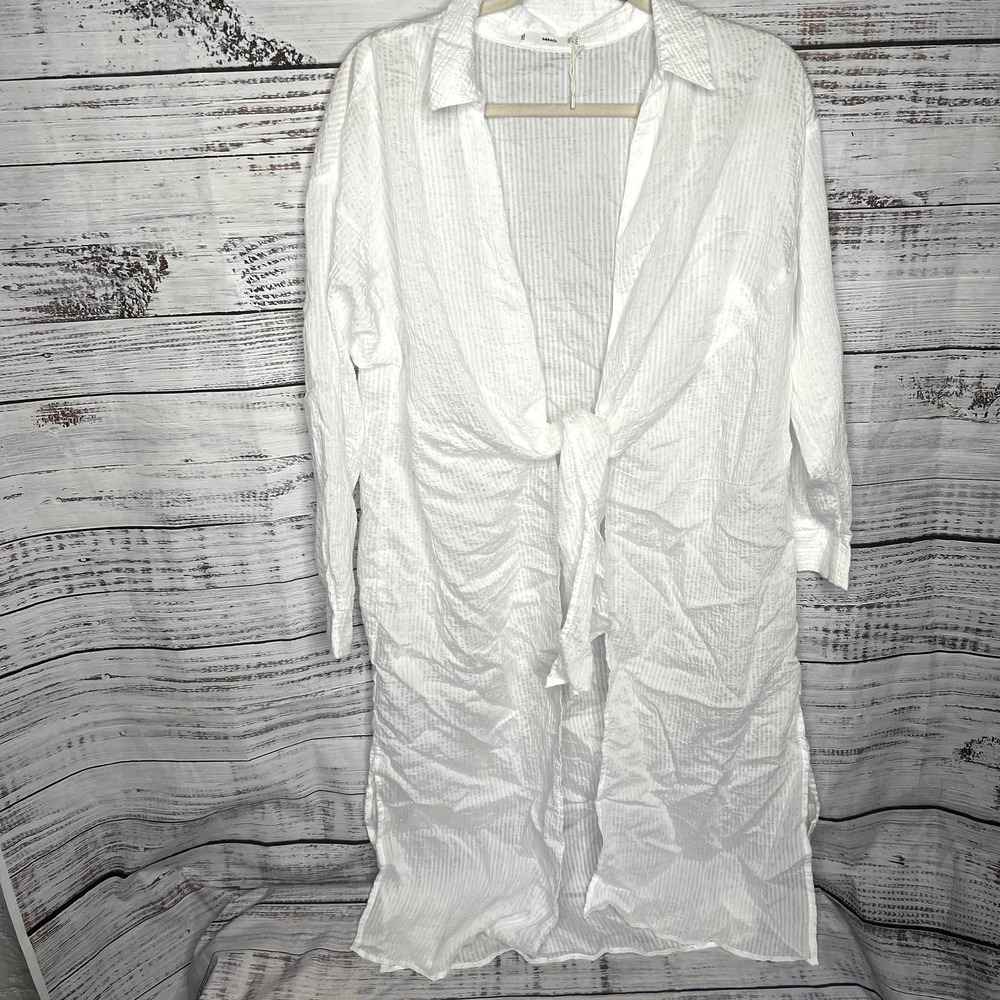 MNG Mango White Long Tie Front Light Weight Swim Cover Shirt NWOT 4